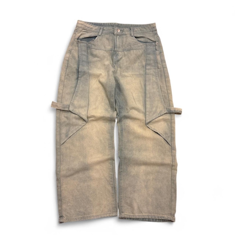 Vintage Light Wash Panel Baggy Wide Leg Jeans Mens 36 Blue Grey Streetwear Y2K
